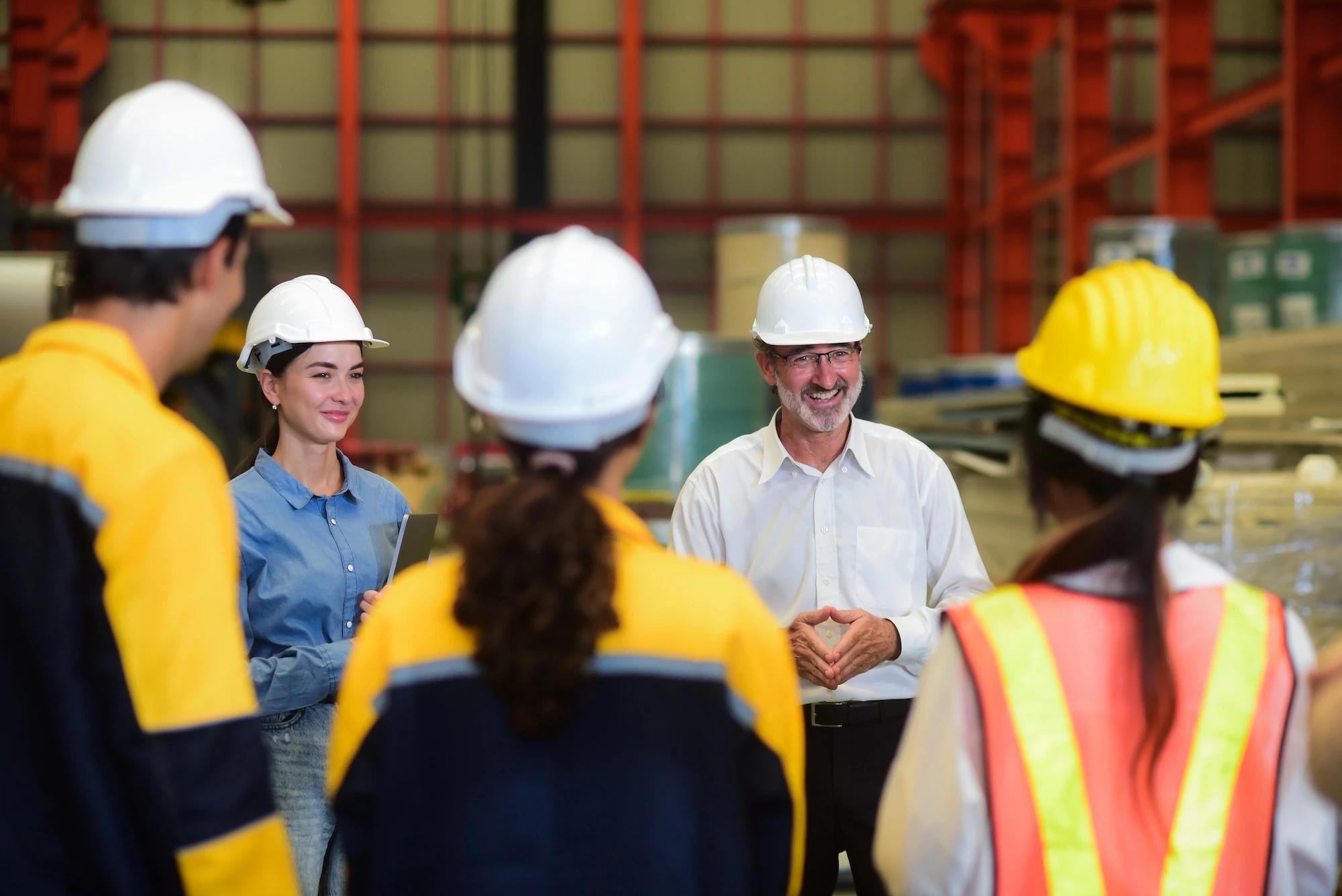 construction workers in a meeting